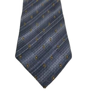 Fanti Mens Tie 100% Silk Made In Italy Blue Gold Foulard Print Necktie Neckwear